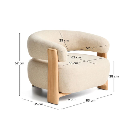 Outdoor-Sessel Granit in Beige mit Beinen aus massivem Teakholz mit naturfarbenem Finish, 100 % FSC von Kave Home – Bild 3
