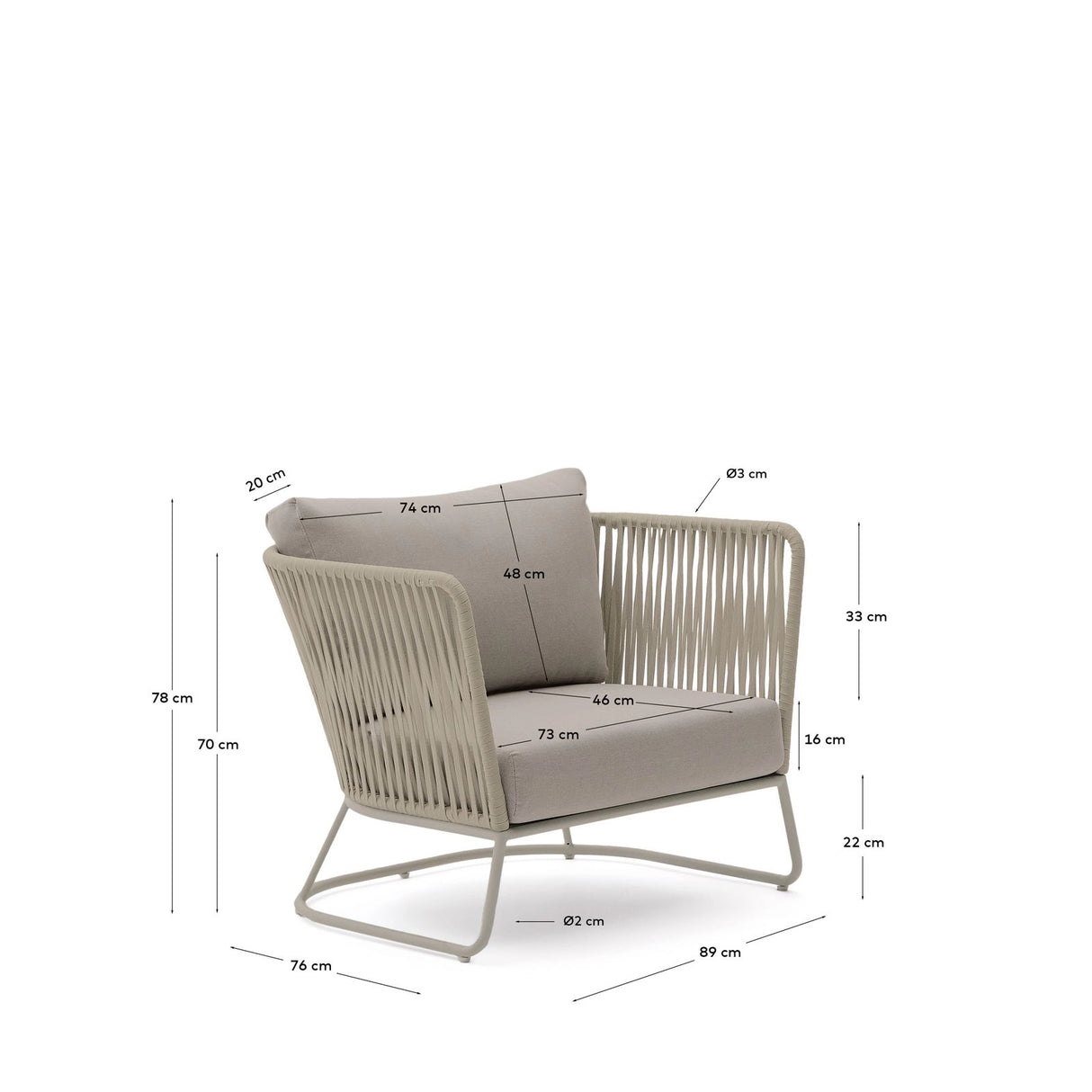 Outdoor-Sessel Saconca aus Seil und beige verzinktem Stahl von Kave Home – Bild 2