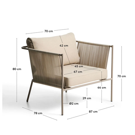 Outdoor-Sessel Zivia aus ecrufarbenem Seil und taupefarben verzinktem Stahl von Kave Home – Bild 2
