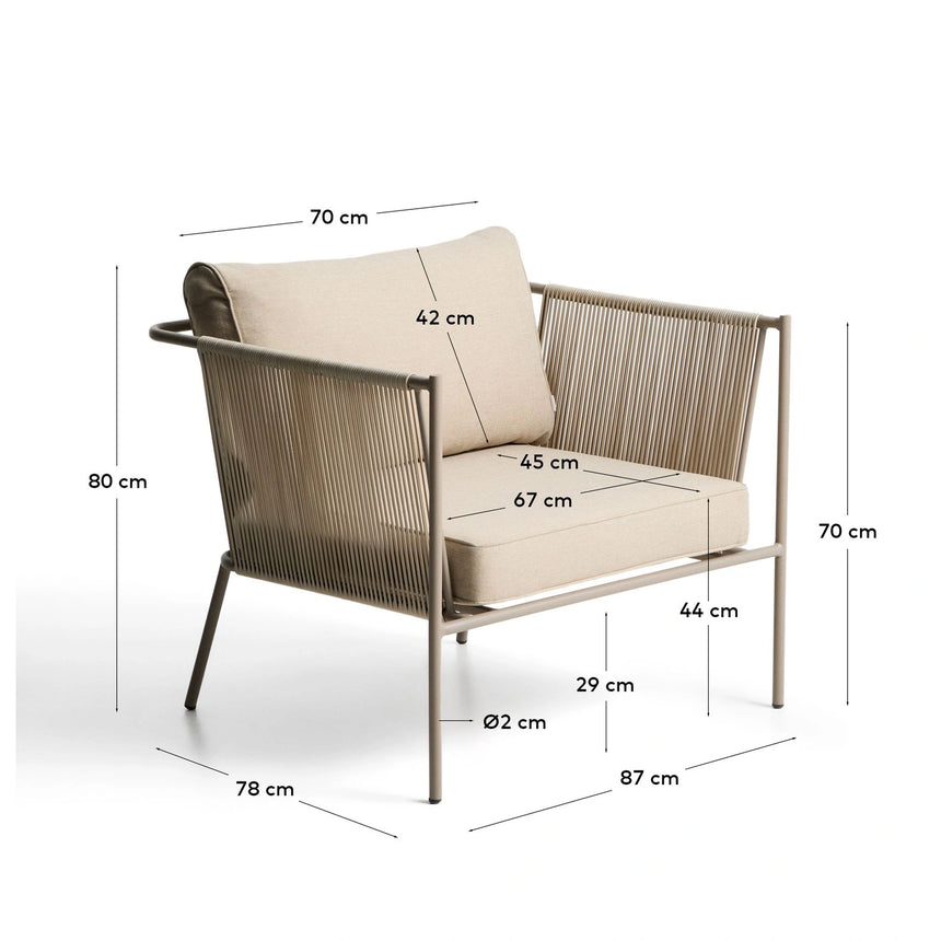 Outdoor-Sessel Zivia aus ecrufarbenem Seil und taupefarben verzinktem Stahl von Kave Home – Bild 2