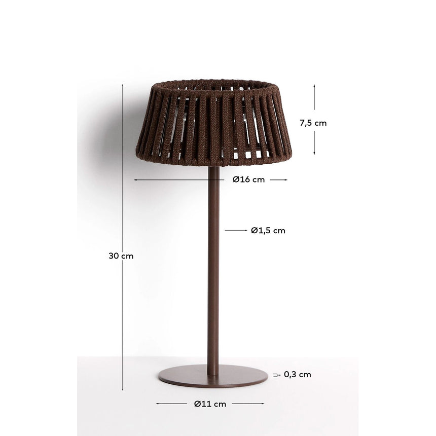 Outdoor-Solar-Tischlampe Aldet aus flachem Seil mit braunem Metallfuß von Kave Home – Bild 6