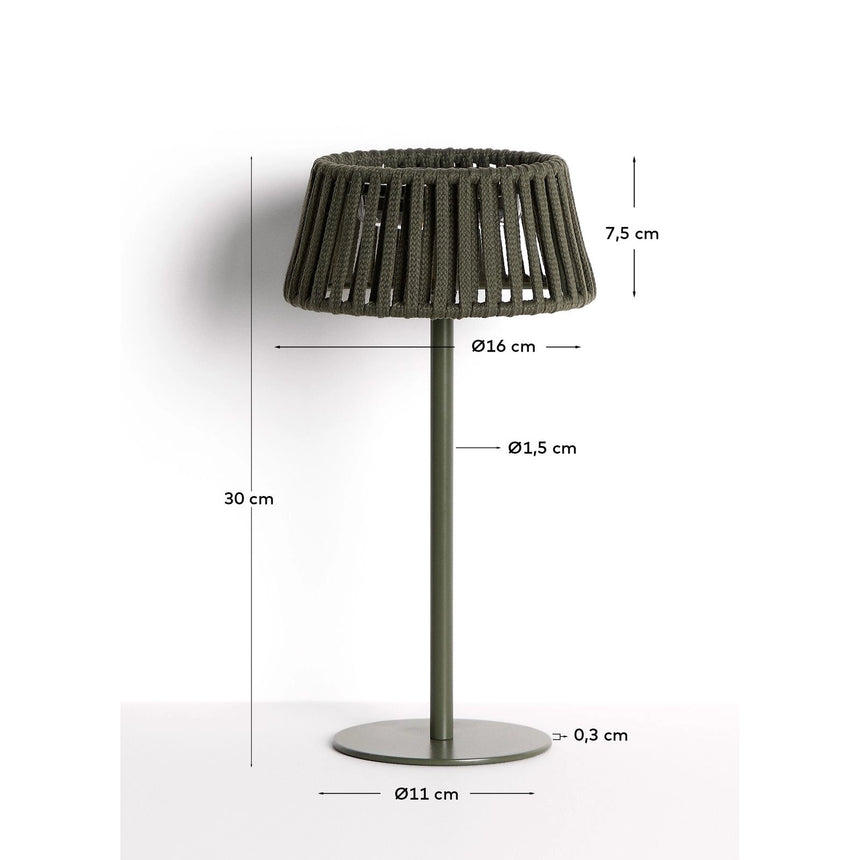 Outdoor-Solar-Tischlampe Aldet aus flachem Seil mit grünem Metallfuß von Kave Home – Bild 4