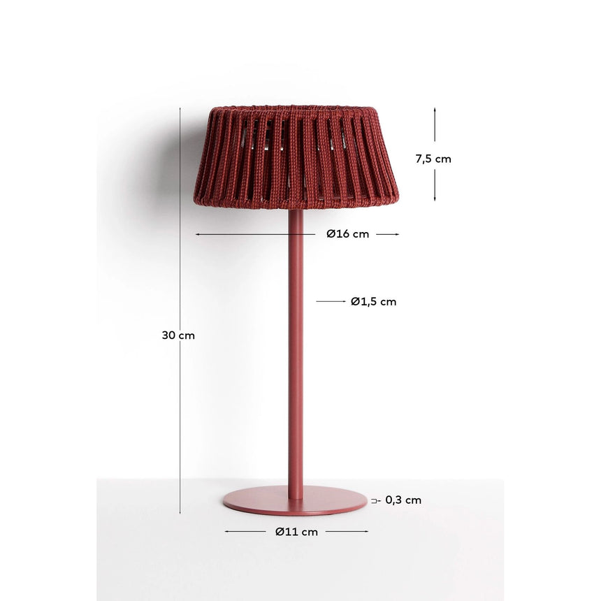 Outdoor-Solar-Tischlampe Aldet aus flachem Seil mit terrakottafarbenem Metallfuß von Kave Home – Bild 3