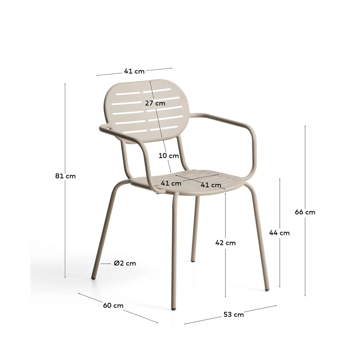 Outdoor-Stuhl Brai mit Armlehnen aus taupefarben verzinktem Stahl von Kave Home – Bild 5