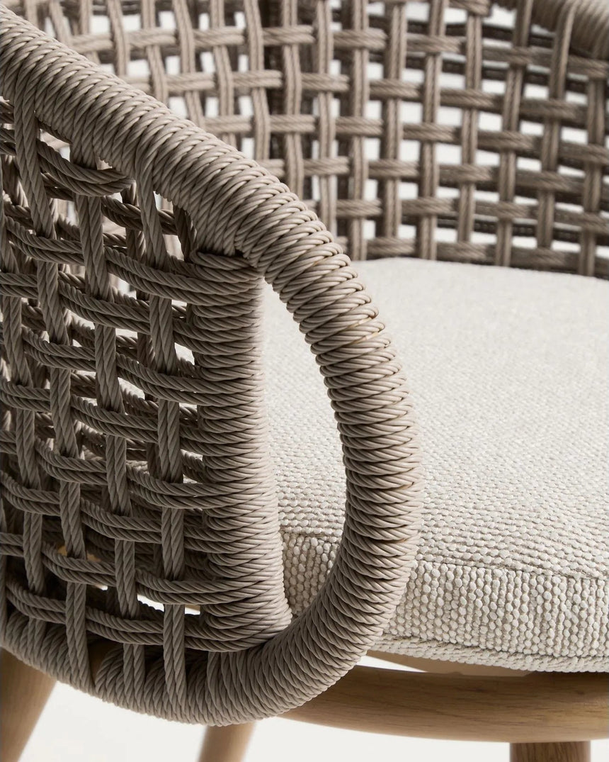 Outdoor-Stuhl Lidario aus Aluminium in Holzoptik und Kunststoffseil in Taupe von Kave Home – Bild 8