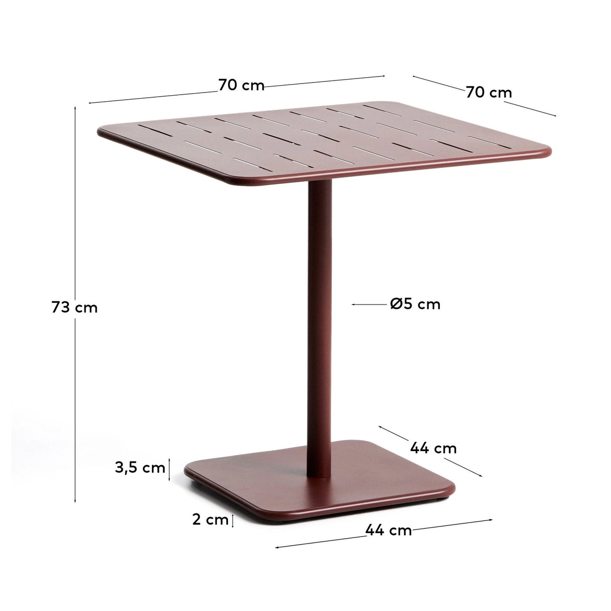 Outdoor-Tisch Brai aus granatrot verzinktem Stahl, 70 x 70 cm von Kave Home – Bild 2