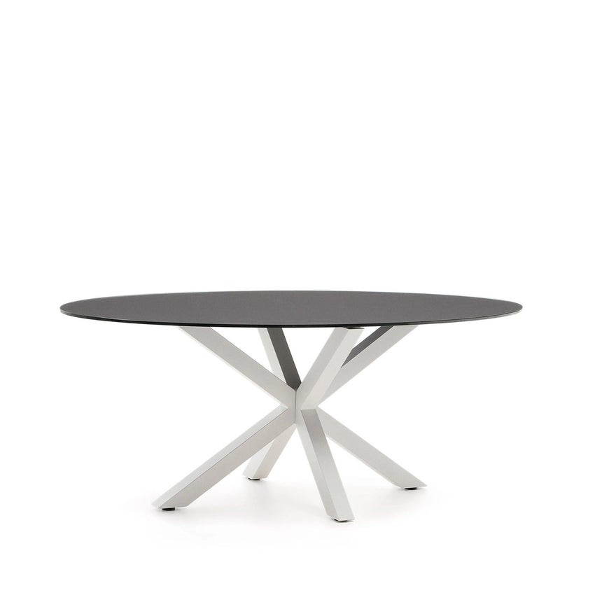 Ovaler Tisch Argo aus mattschwarzem Glas und Stahlbeinen mit weißem Finish Ø 200 x 100 cm von Kave Home – Bild 4