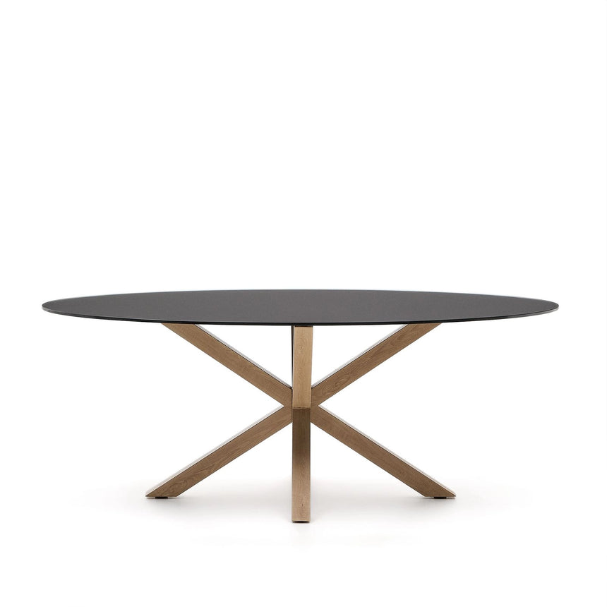 Ovaler Tisch Argo aus schwarzem Milchglas und Stahlbeinen in Holzoptik Ø 200 x 100 cm von Kave Home – Bild 1