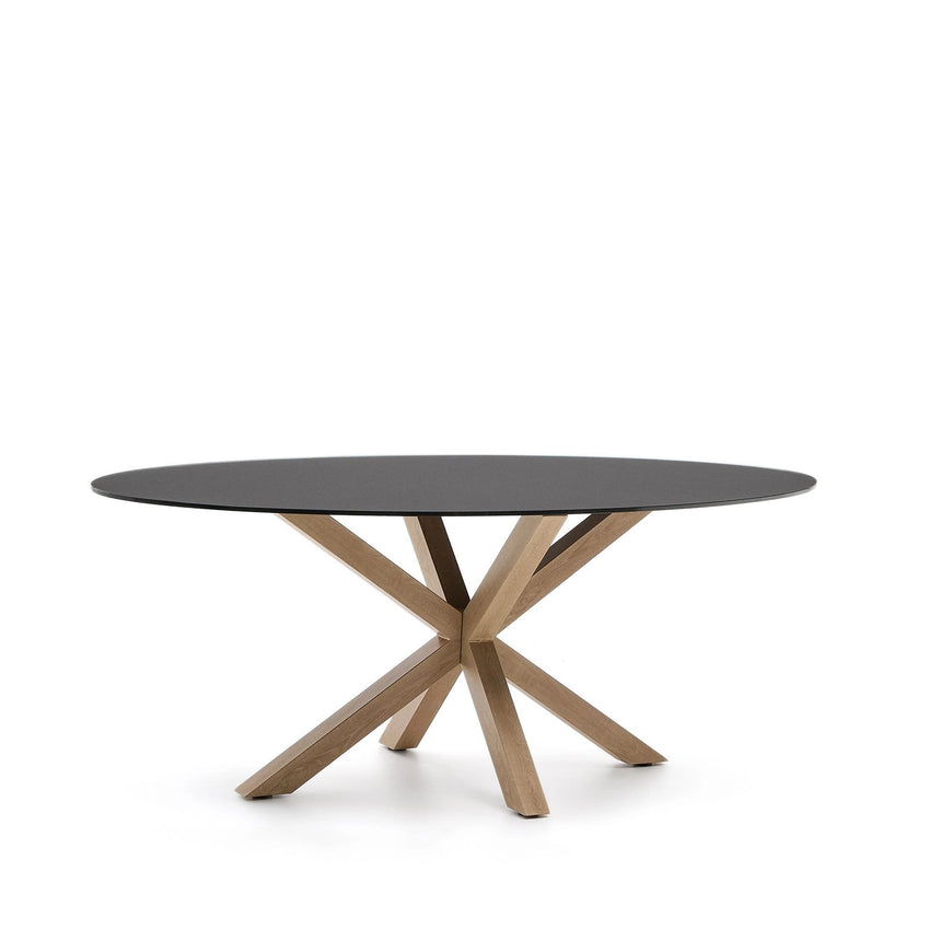 Ovaler Tisch Argo aus schwarzem Milchglas und Stahlbeinen in Holzoptik Ø 200 x 100 cm von Kave Home – Bild 4