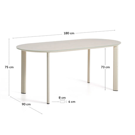 Ovaler Tisch Erice aus Aluminium und gehärtetem Glas in Ecru 180 x 90 cm von Kave Home – Bild 2