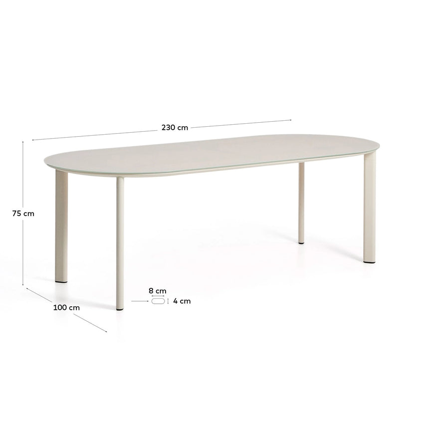 Ovaler Tisch Erice aus Aluminium und gehärtetem Glas in Ecru 230 x 100 cm von Kave Home – Bild 6
