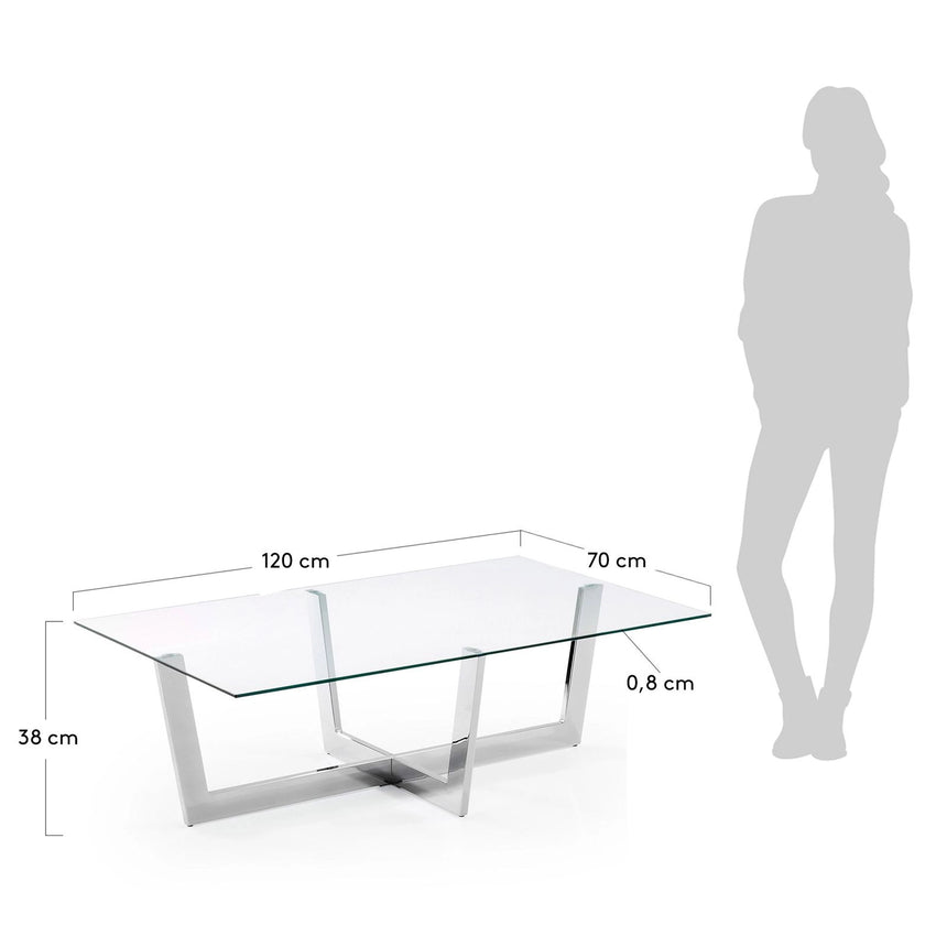 Plam Couchtisch Glas transparent und Stahlstruktur mit Chrom-Finish 120 x 70 cm von Kave Home – Bild 3