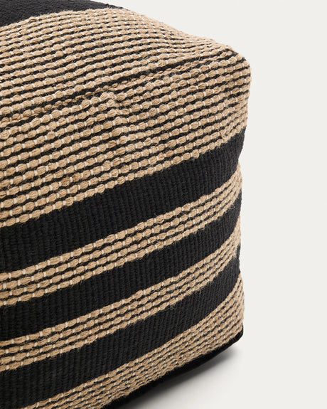 Pouf Aylin aus Baumwolle mit Jutestickerei in Beige und Schwarz 60 x 60 cm von Kave Home – Produktbild 6