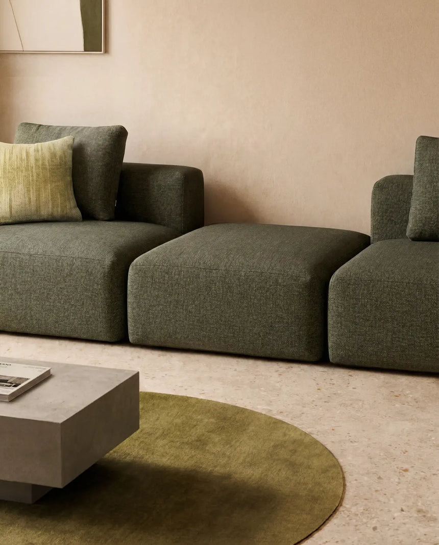 Pouf-Randmodul Blok in grüner Chenille, 90 x 104 cm, FSC Mix Credit von Kave Home – Bild 2