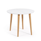 Runder Ausziehtisch Oqui MDF weiße Lackierung Beine aus massiver Buche 90 (170) x 90 cm von Kave Home – Bild 1