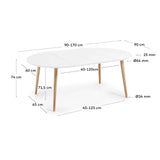 Runder Ausziehtisch Oqui MDF weiße Lackierung Beine aus massiver Buche 90 (170) x 90 cm von Kave Home – Bild 5