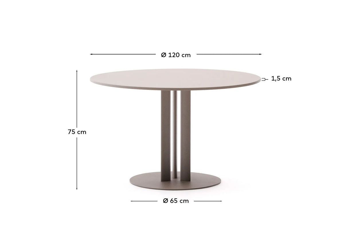 Runder Outdoor-Tisch Sedalis aus Stahl mit taupefarbener Tischplatte aus Aluminium Ø120 cm von Kave Home – Produktbild 4