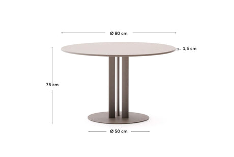 Runder Outdoor-Tisch Sedalis aus Stahl mit taupefarbener Tischplatte aus Aluminium Ø80 cm von Kave Home – Produktbild 4