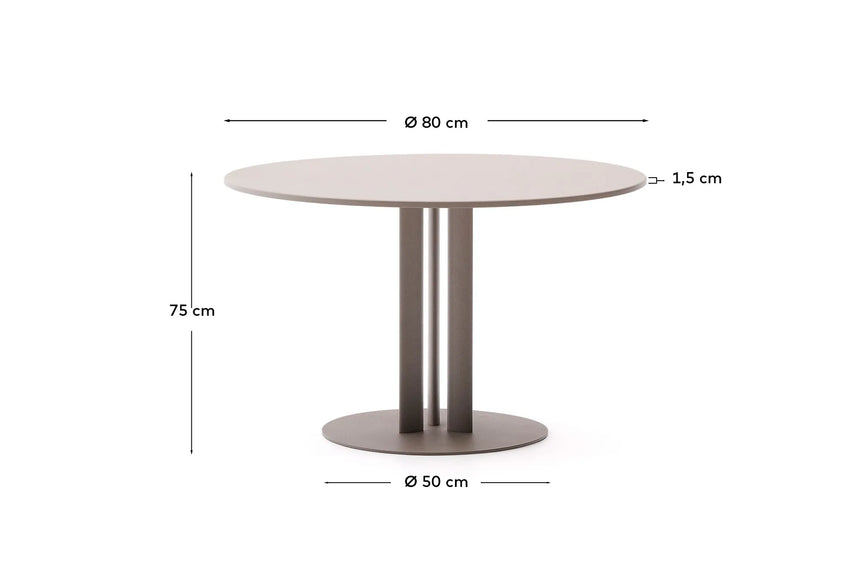 Runder Outdoor-Tisch Sedalis aus Stahl mit taupefarbener Tischplatte aus Aluminium Ø80 cm von Kave Home – Produktbild 4