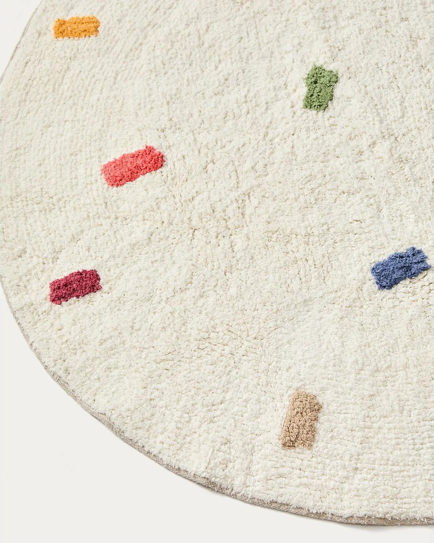 Runder Teppich Epifania aus 100 % Baumwolle, weiß mit bunten Punkten Ø 100 cm von Kave Home – Bild 2