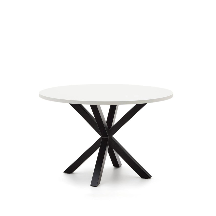 Runder Tisch Argo aus weißem Melamin und Stahlbeinen mit schwarzem Finish Ø 120 cm von Kave Home – Bild 3