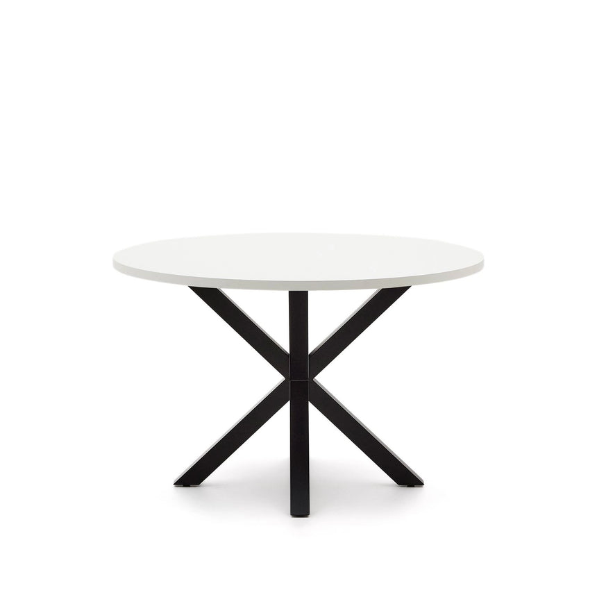 Runder Tisch Argo aus weißem Melamin und Stahlbeinen mit schwarzem Finish Ø 120 cm von Kave Home – Bild 4