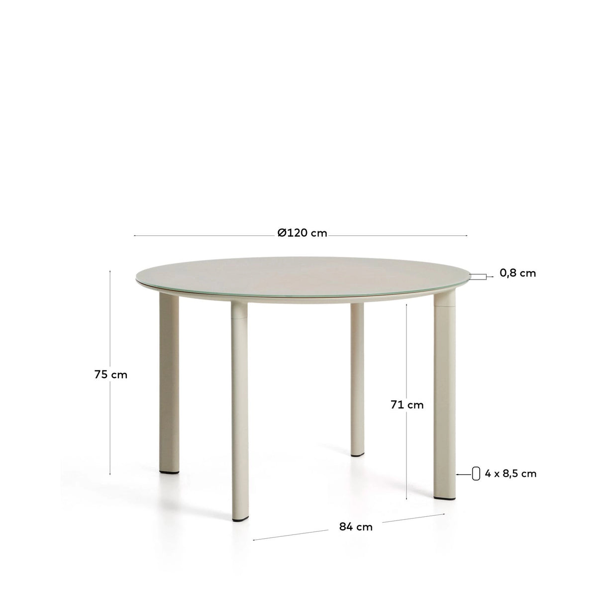 Runder Tisch Erice aus Aluminium und gehärtetem Glas in Ecru Ø120 cm von Kave Home – Bild 4
