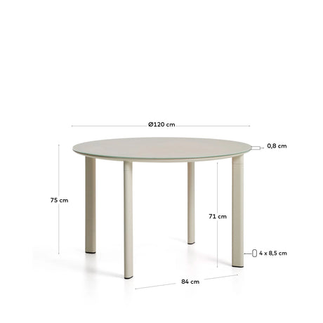 Runder Tisch Erice aus Aluminium und gehärtetem Glas in Ecru Ø120 cm von Kave Home – Bild 4