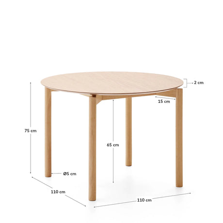 Runder Tisch Indara aus Eschefurnier und massivem Kautschukholz mit naturfarbenem Finish Ø110 cm von Kave Home – Produktbild 4