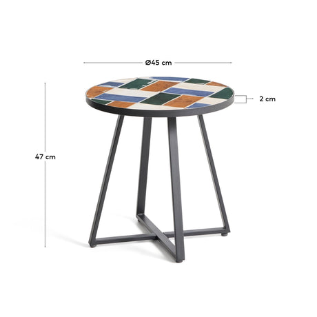 Runder Tisch Tella mit grün verzinktem Stahl und mehrfarbigen Fliesen, Ø 45 cm von Kave Home – Bild 4