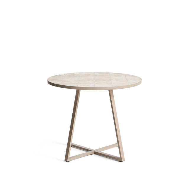 Runder Tisch Tella mit verzinktem Stahl und beigen Fliesen, Ø 90 cm von Kave Home – Bild 1