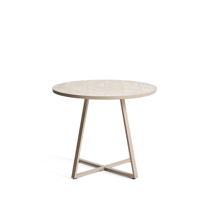 Runder Tisch Tella mit verzinktem Stahl und beigen Fliesen, Ø 90 cm von Kave Home – Bild 1