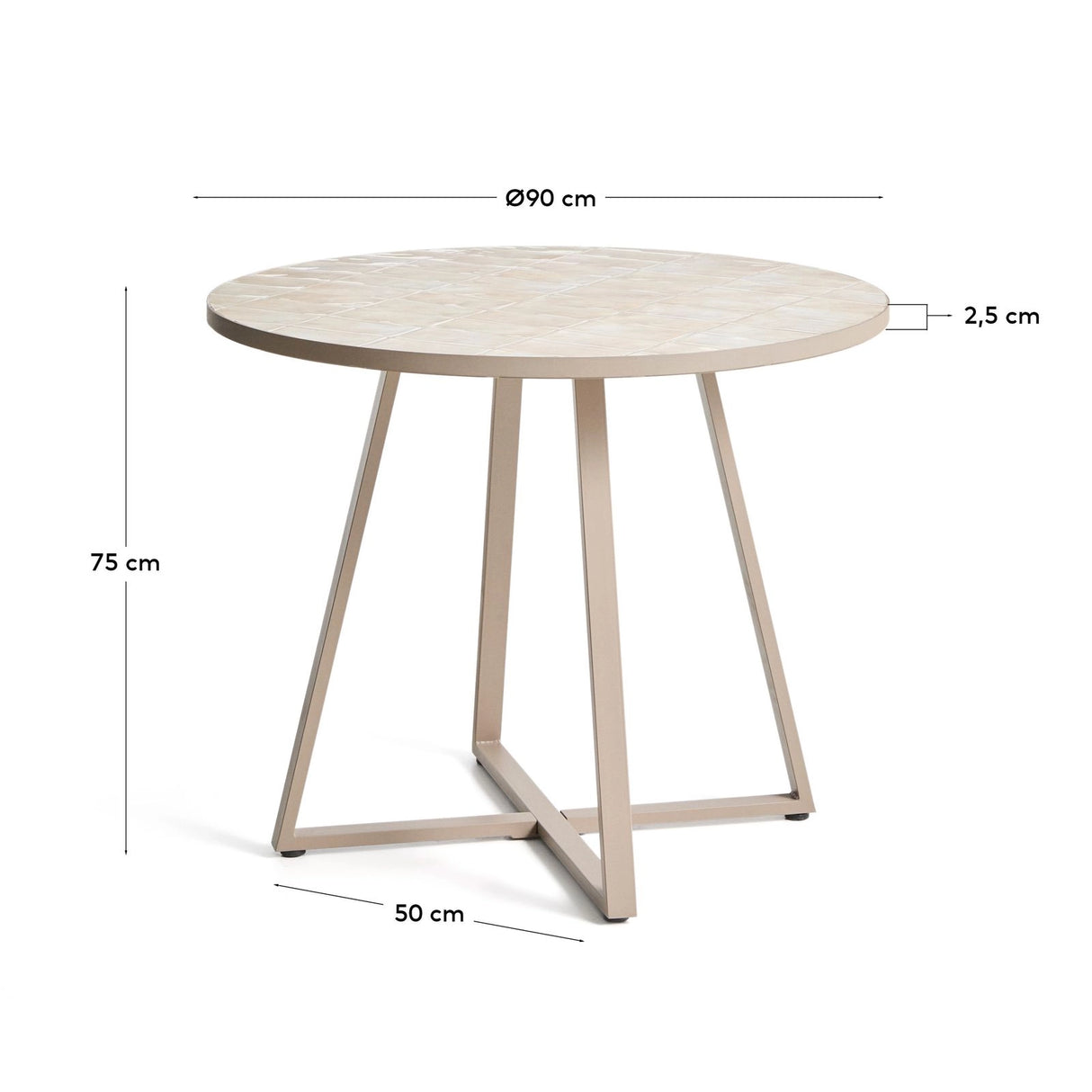 Runder Tisch Tella mit verzinktem Stahl und beigen Fliesen, Ø 90 cm von Kave Home – Bild 4
