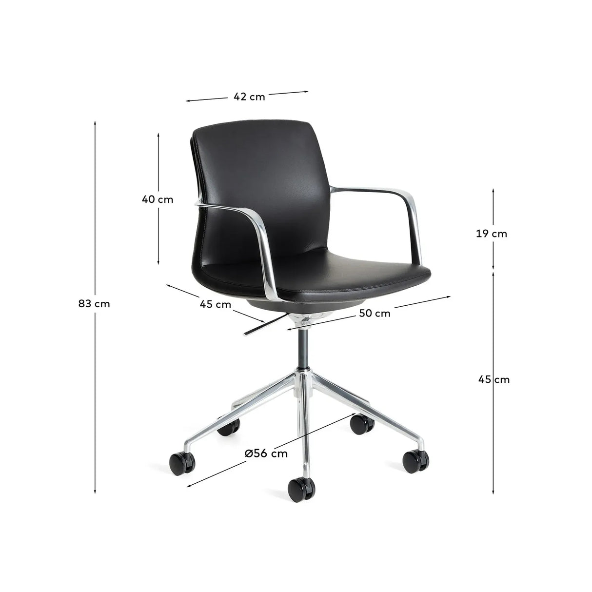Schreibtischstuhl Nerlan aus schwarzem Kunstleder und Aluminiumgestell - ZEN ZONE Furniture
