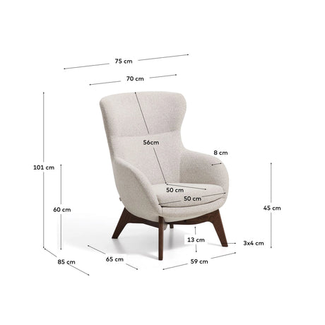Sessel Adiran mit dicker Chenille in Beige und Beinen aus massivem Eichenholz mit Nussbaum-Finish von Kave Home – Bild 2