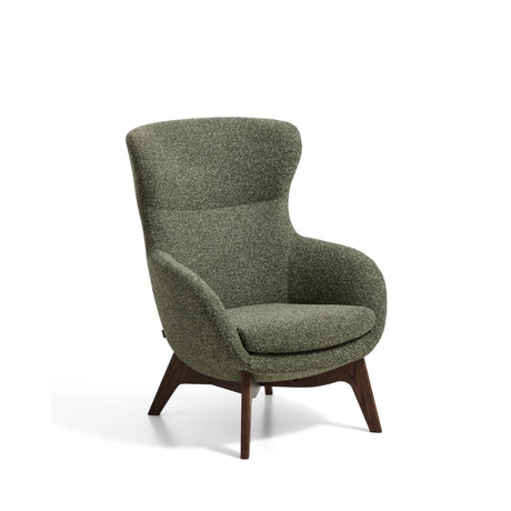 Sessel Adiran mit dicker Chenille in Moosgrün und Beinen aus massivem Eichenholz mit Nussbaum-Finish von Kave Home – Bild 1