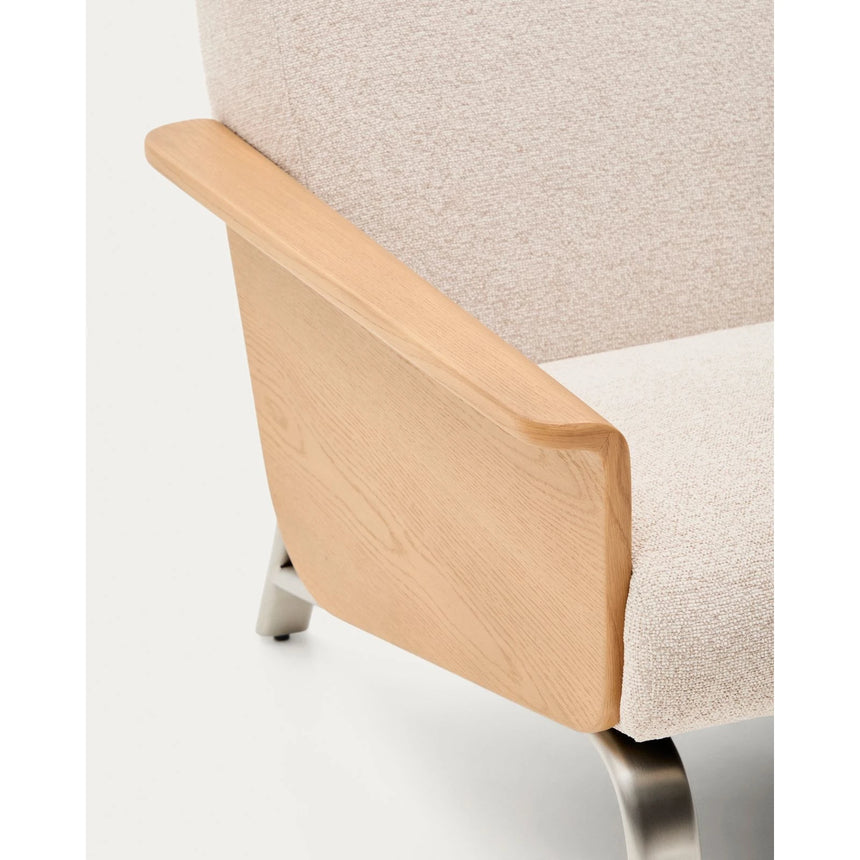 Sessel Amsen in Beige aus Eichensperrholz mit Beinen aus em gebürsteten Edelstahl von Kave Home – Bild 10
