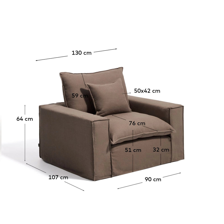 Sessel Anarela mit abnehmbarem Bezug aus 100 % Leinen in Taupe, 130 cm, FSC Mix Credit von Kave Home – Bild 3