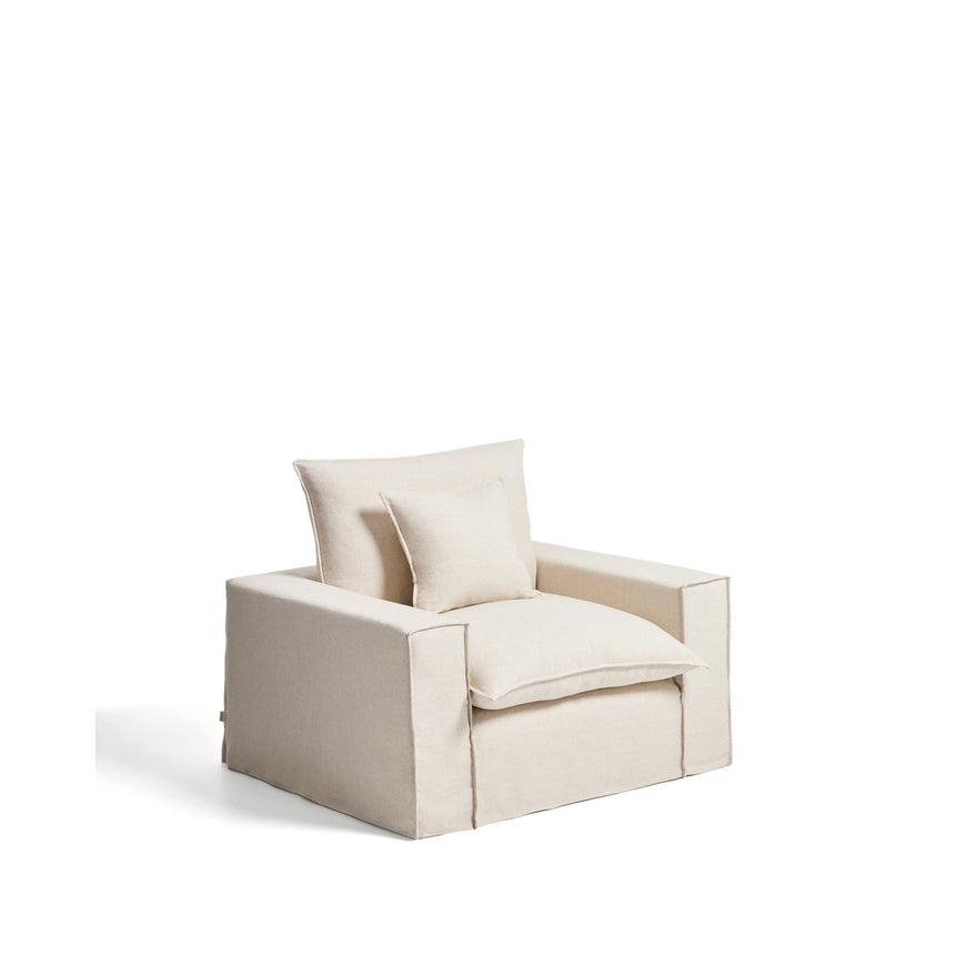 Sessel Anarela mit abnehmbarem Bezug aus Leinen und Viskose in Beige, 130 cm, FSC Mix Credit von Kave Home – Bild 4