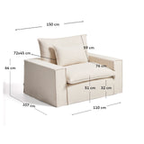 Sessel Anarela mit abnehmbarem Bezug aus Leinen und Viskose in Beige, 150 cm, FSC Mix Credit von Kave Home – Bild 3