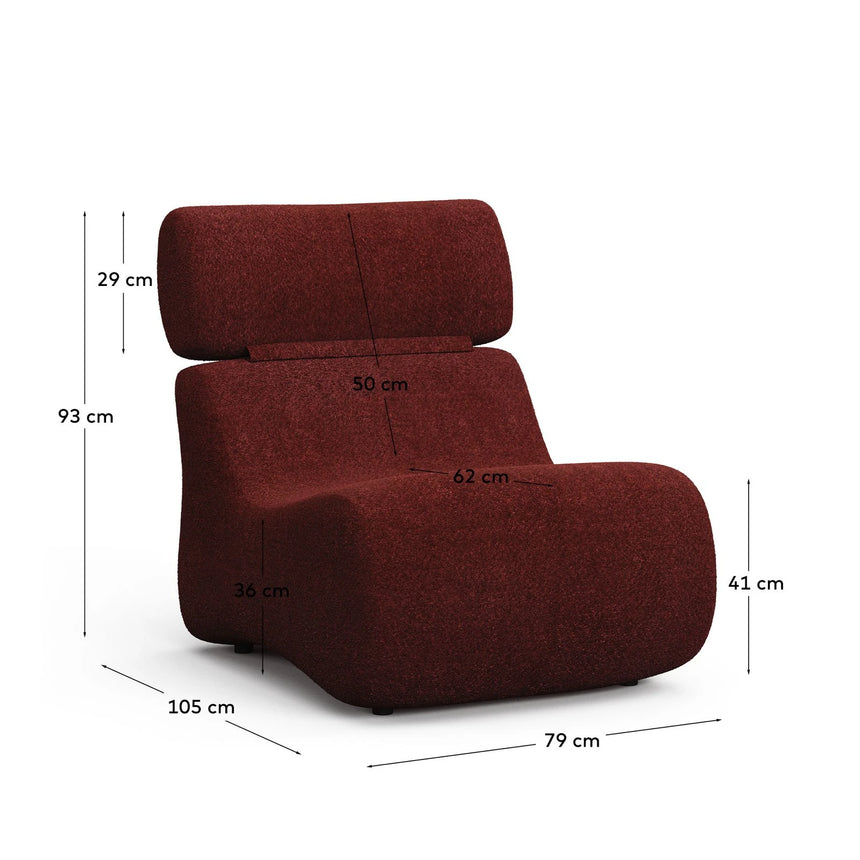 Sessel Club aus bordeauxfarbenem Bouclé von Kave Home – Produktbild 3