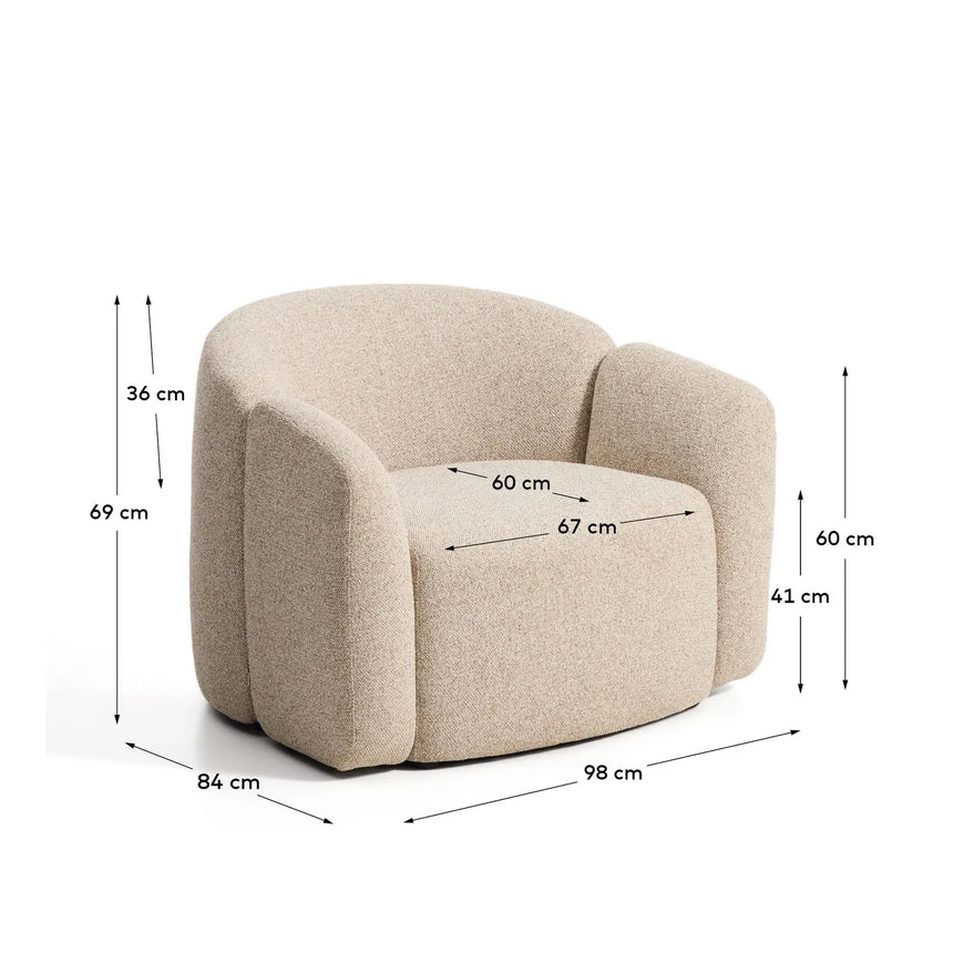 Sessel Corvena aus Chenille in Beige FSC-Mix-Kredit 98 cm von Kave Home – Bild 3
