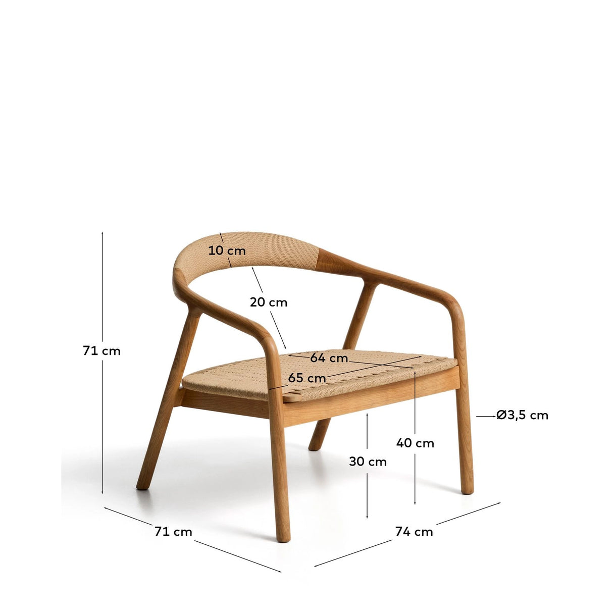 Sessel Derile aus massivem Eichenholz mit Finish in natürlichem Farbton und beigem Papierseil 100% FSC von Kave Home – Bild 2