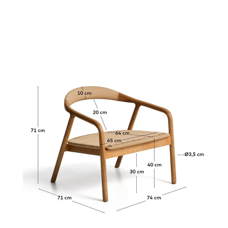 Sessel Derile aus massivem Eichenholz mit Finish in natürlichem Farbton und beigem Papierseil 100% FSC von Kave Home – Bild 2