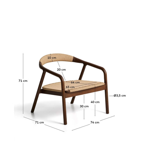 Sessel Derile aus massivem Eichenholz mit Nussbaum-Finish und beigem Papierseil 100% FSC von Kave Home – Bild 4