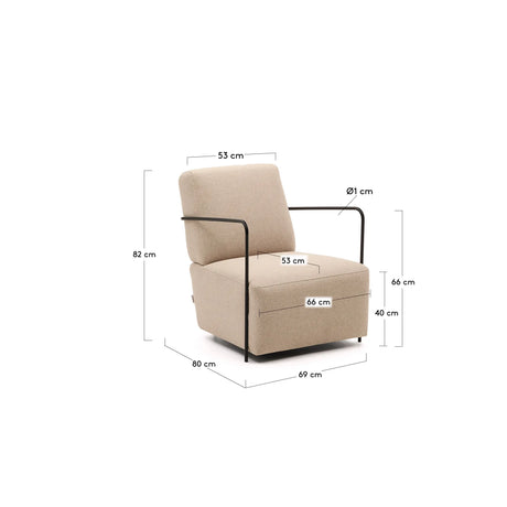 Sessel Gamer in Beige und Metall mit mattschwarzer Lackierung von Kave Home – Produktbild 5