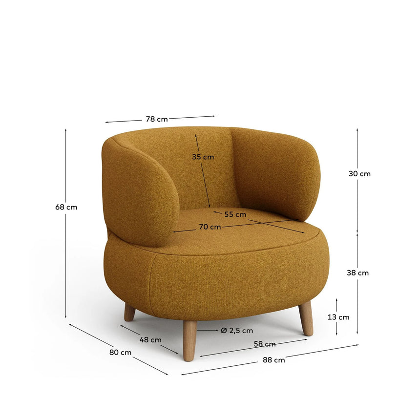 Sessel Luisa in Senfgelb mit Beinen aus massivem Buchenholz, 90 cm von Kave Home – Bild 3