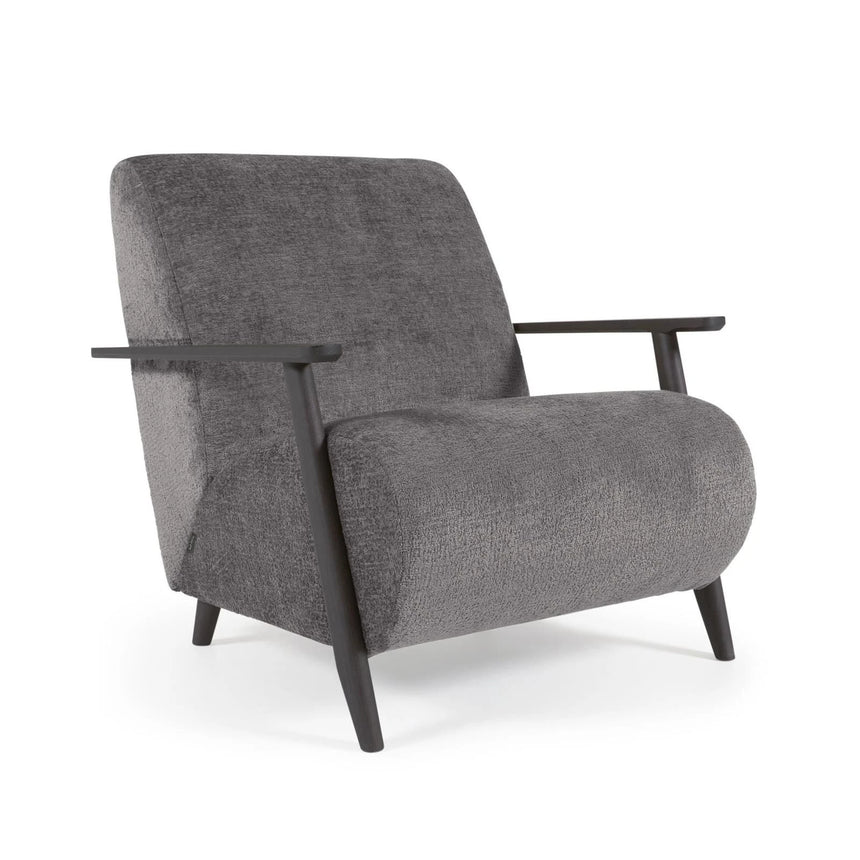 Sessel Meghan aus grauer Chenille und Holz mit Wenge-Finish von Kave Home – Bild 1