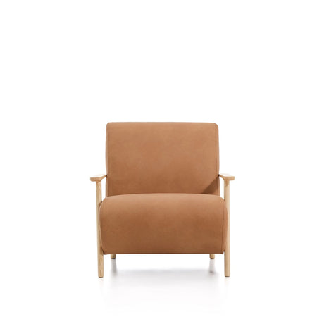 Sessel Meghan in braunem Leder mit massivem Eschenholz mit naturfarbenem Finish, FSC Mix Credit von Kave Home – Produktbild 7