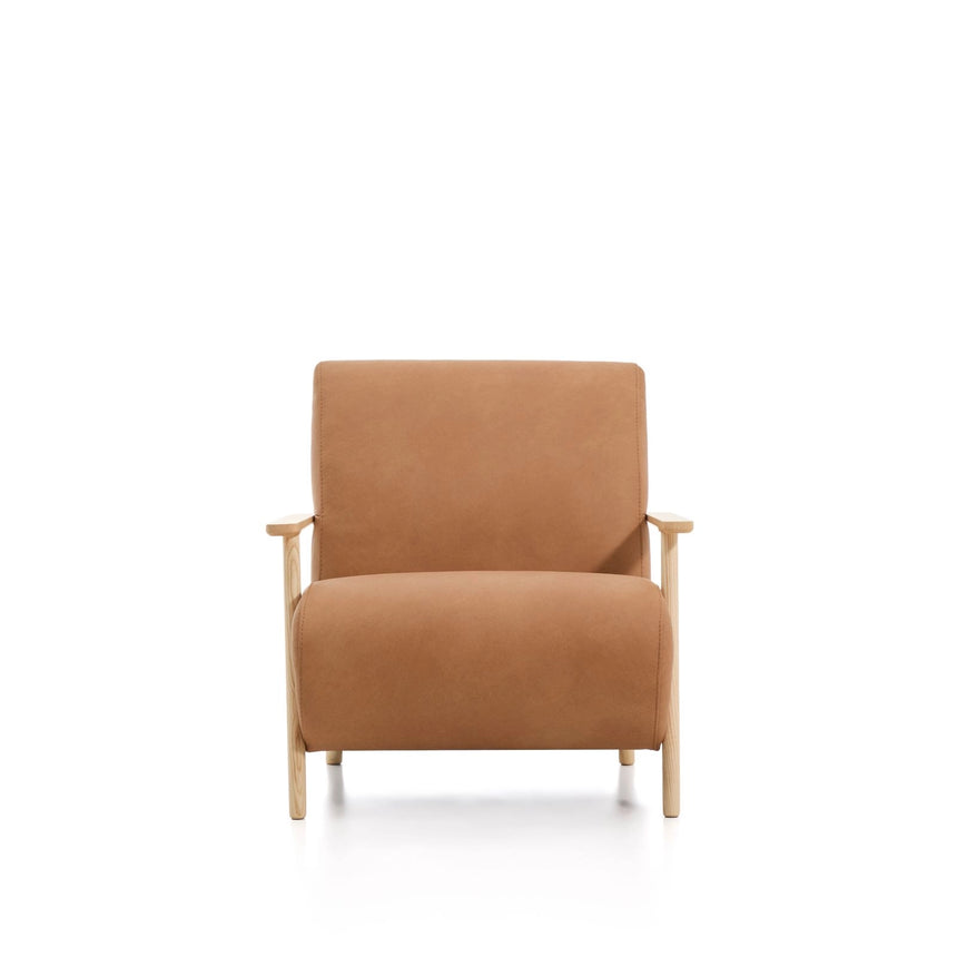 Sessel Meghan in braunem Leder mit massivem Eschenholz mit naturfarbenem Finish, FSC Mix Credit von Kave Home – Produktbild 7